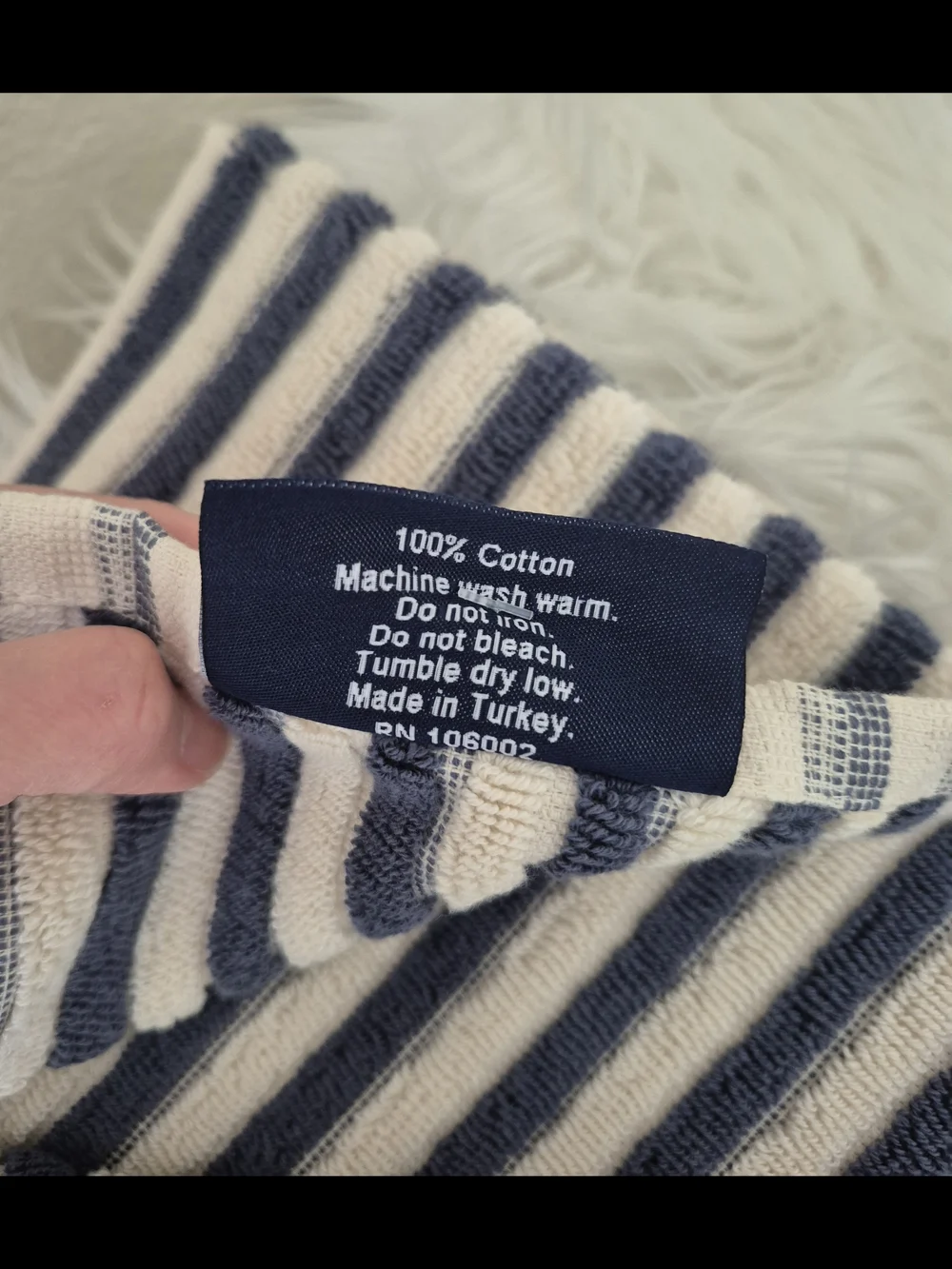 1pc Bath towel Brooks Brothers 100% cotton Turkish Towel, Navy Cream Striped